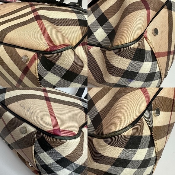 💯Authentic  BURBERRY HAYMARKET CHECK TOTE BAG LEATHER  HANDBAGS WOMEN🍀 - Picture 5 of 17